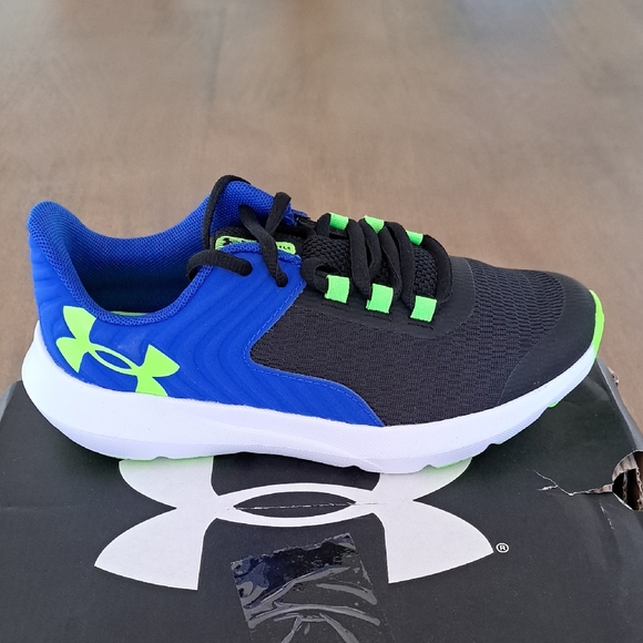 Under Armour Kids' Outhustle 2 Shoes - Color: Black/Blue/Green - Size: 3.5Y - Picture 1 of 9